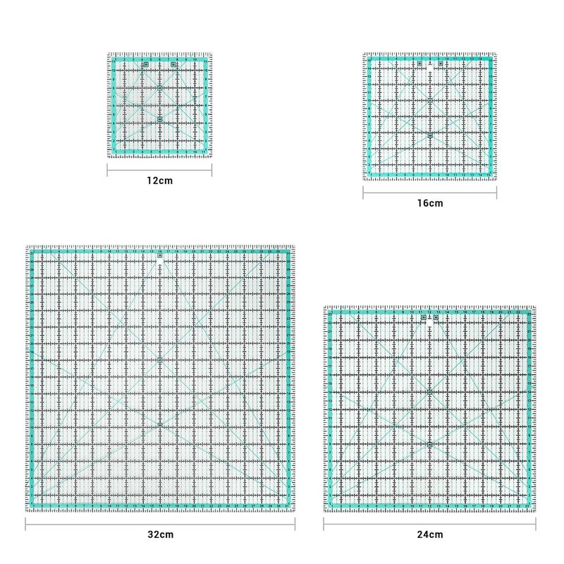 MANUFORE 4pcs Square Quilting Ruler (32cm/24cm/16cm/12cm) Sewing Acrylic Ruler Anti-Slip Metric Ruler DIY Quilting Tools with Clear Printed Lines for Precise Cutting - Image 2